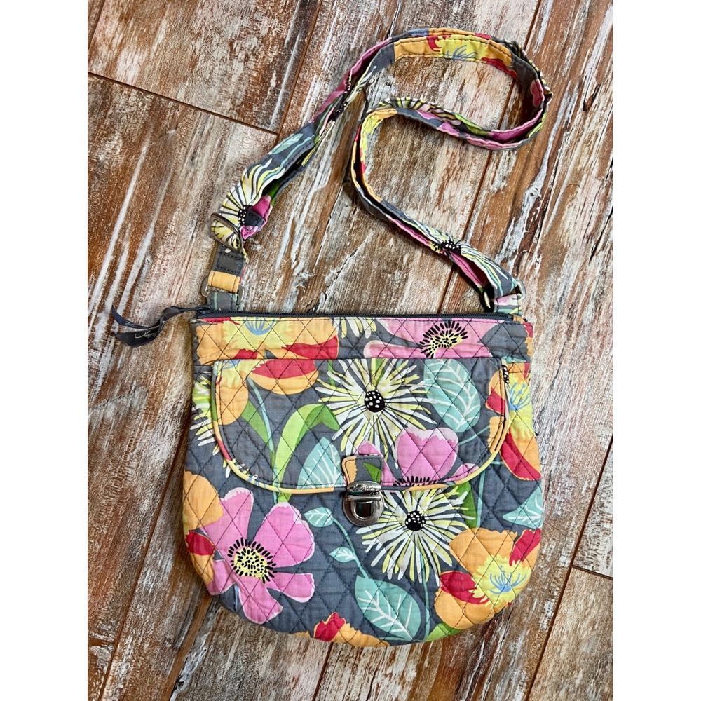 Vera Bradley Provencal Quilted Cotton Crossbody Bag Floral Turnlock Shoulder Bag